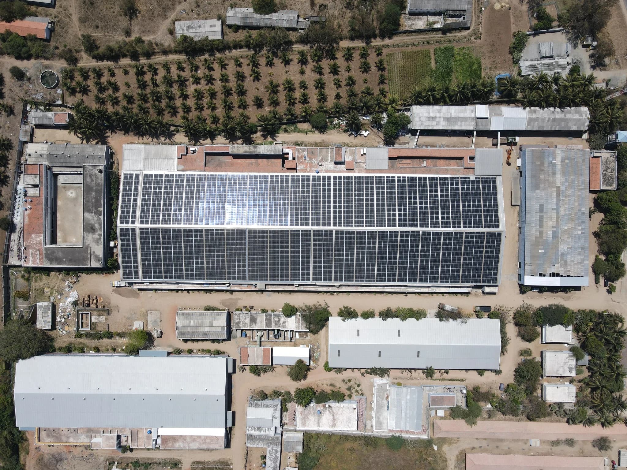 Aerial view of the rooftop solar installation at Kumaran Gin