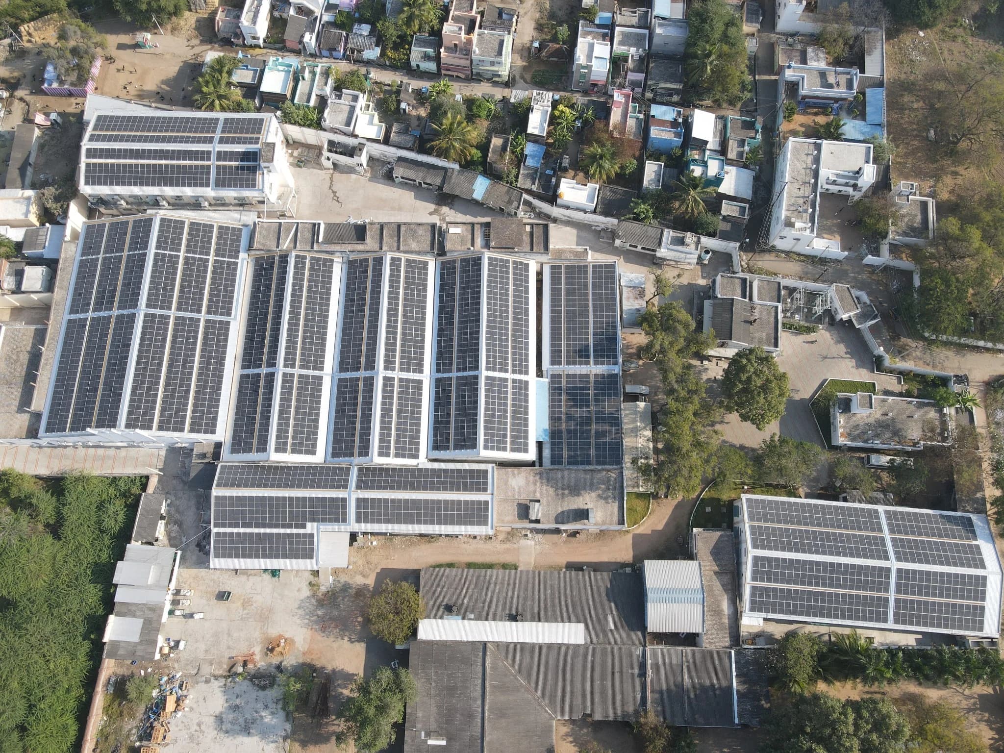 Aerial view of the rooftop solar installation at Thirupathi Yarn